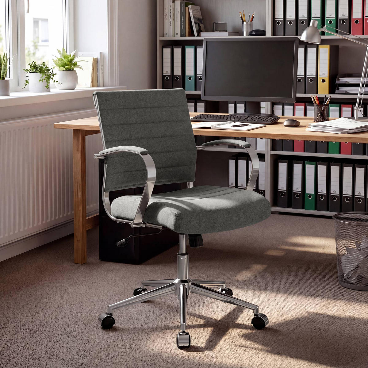 DREHSTUHL Stoff Grau - Chromfarben/Grau, Leder/Textil (57/90/62cm) - CLP