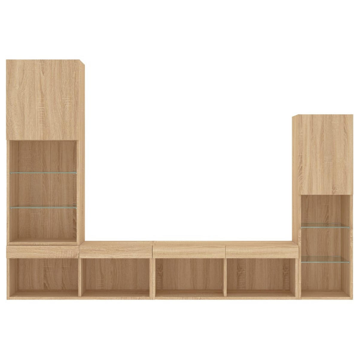 WOHNWAND Mit Led-Beleuchtung Sonoma-Eiche Holzwerkstoff 4-teilig - Braun, Holzwerkstoff (30/102/40.5cm) - vidaXL