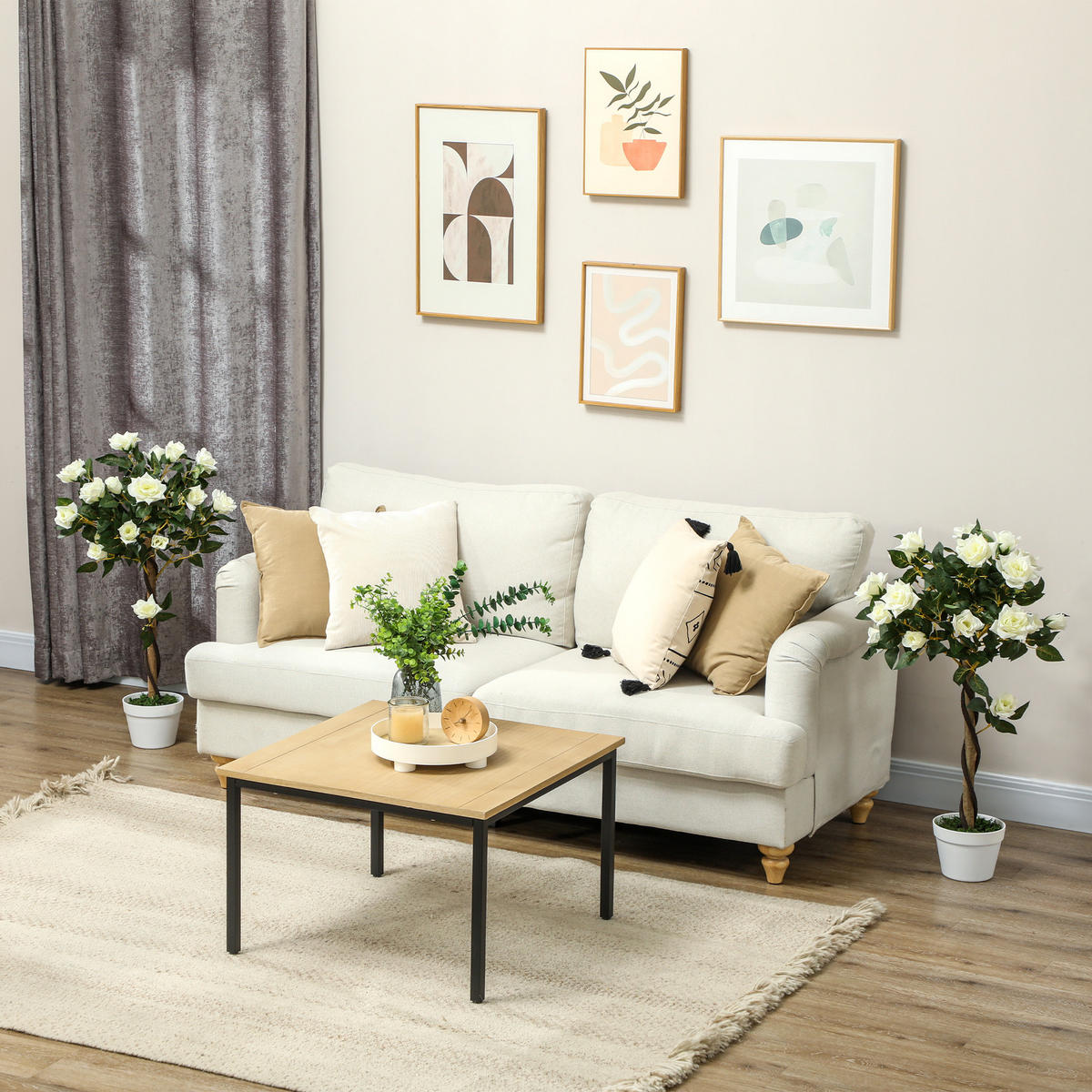 KÜNSTLICHE Rosenpflanzen 2er-Set groß 90 cm Kunstpflanze - Weiß/Grün, Kunststoff (90cm) - Outsunny