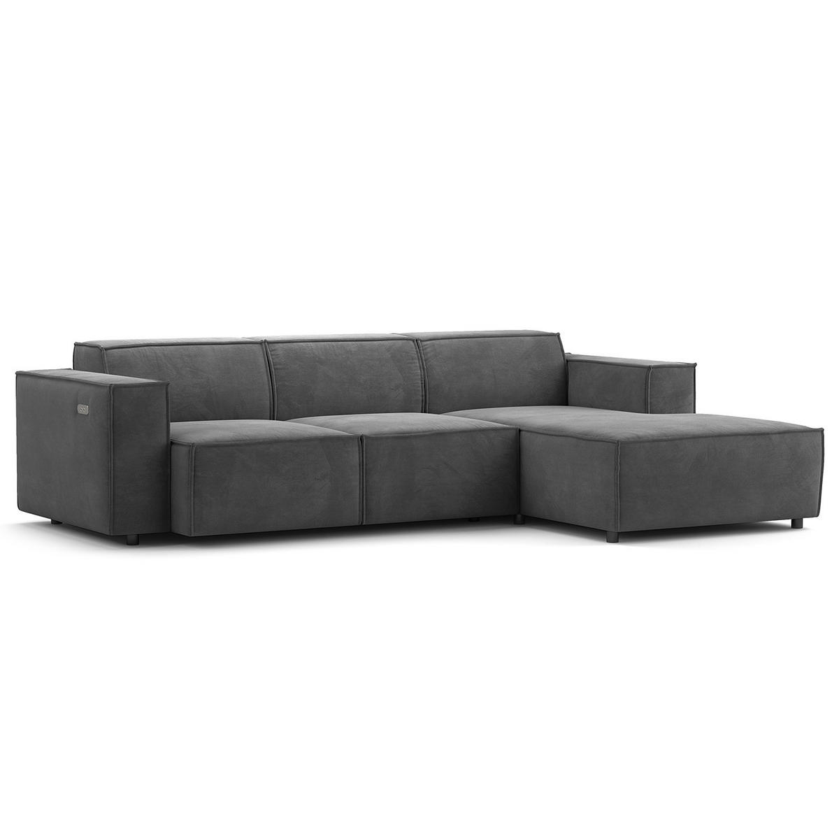 ECKSOFA mit Longchair - Schwarz/Grau, Kunststoff/Textil (260/177cm) - home24
