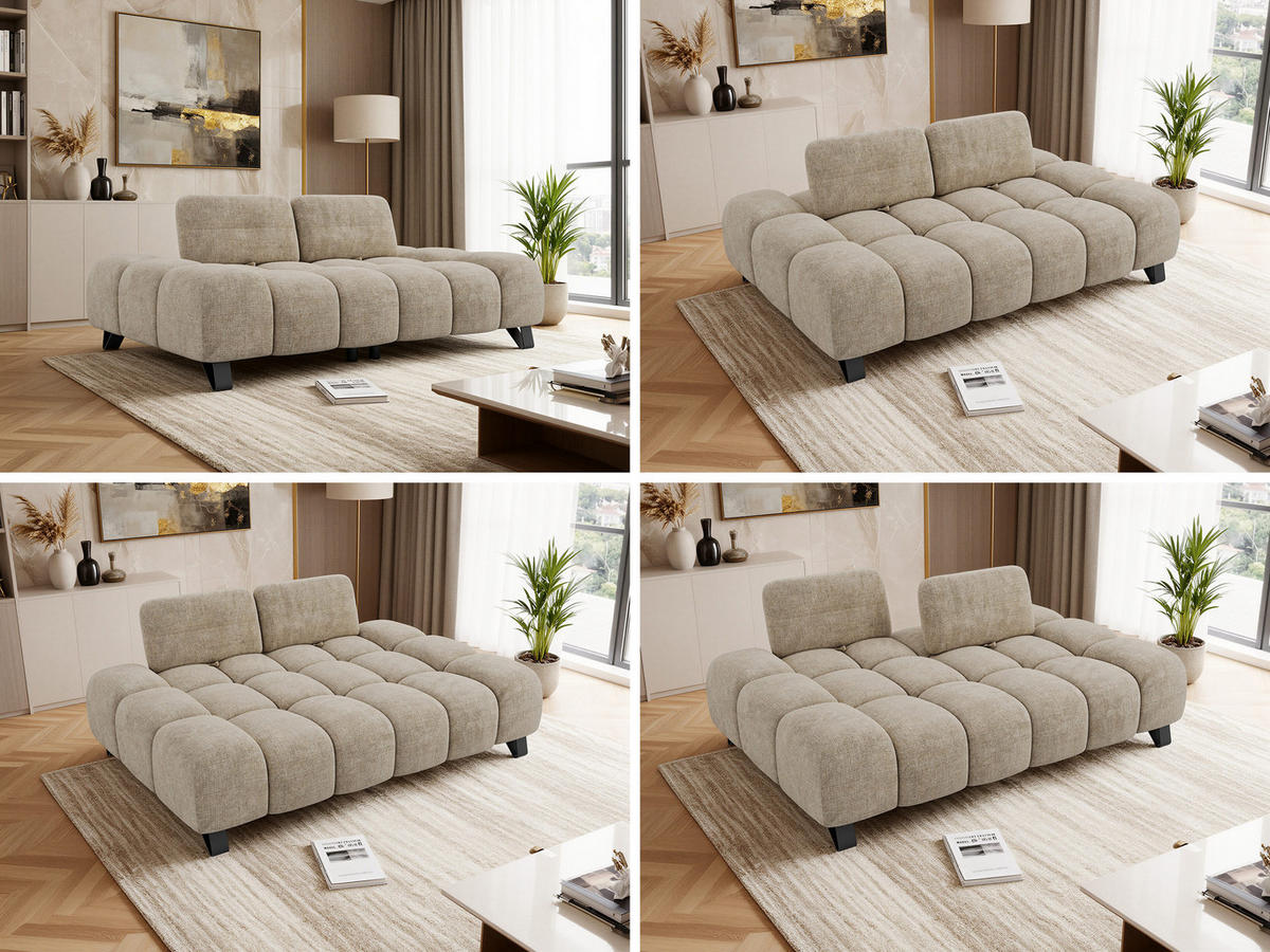 TROJMIESTNA POHOVKA NERANO - Béžová tkaná ženilka - čierna/béžová, kov/textil (220/88/146cm) - MKS