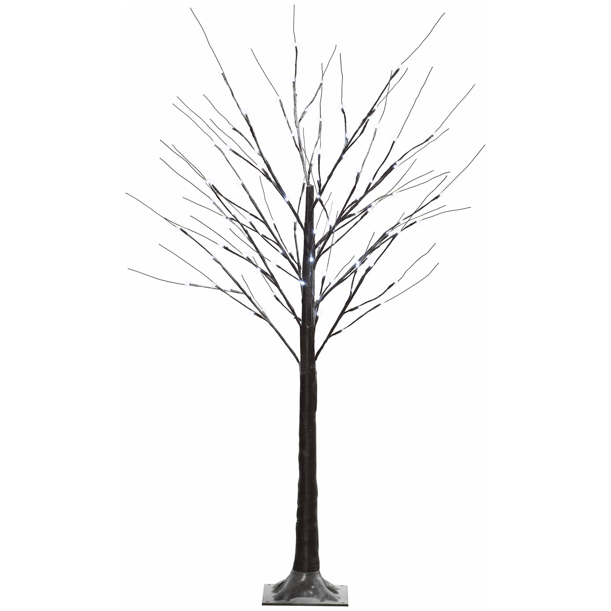 HOMCOM 150 cm umělý strom, bříza s 96 LED diodami, umělý sníh na párty, hnědý