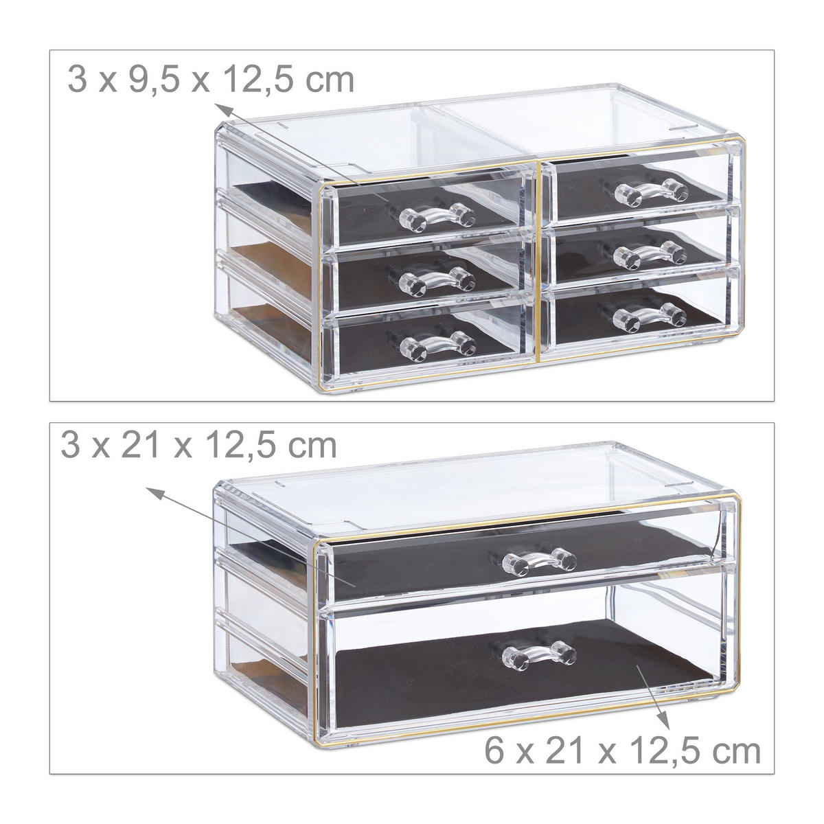 MAKEUP Organizer - Transparent, Kunststoff (24/30/14cm) - Relaxdays