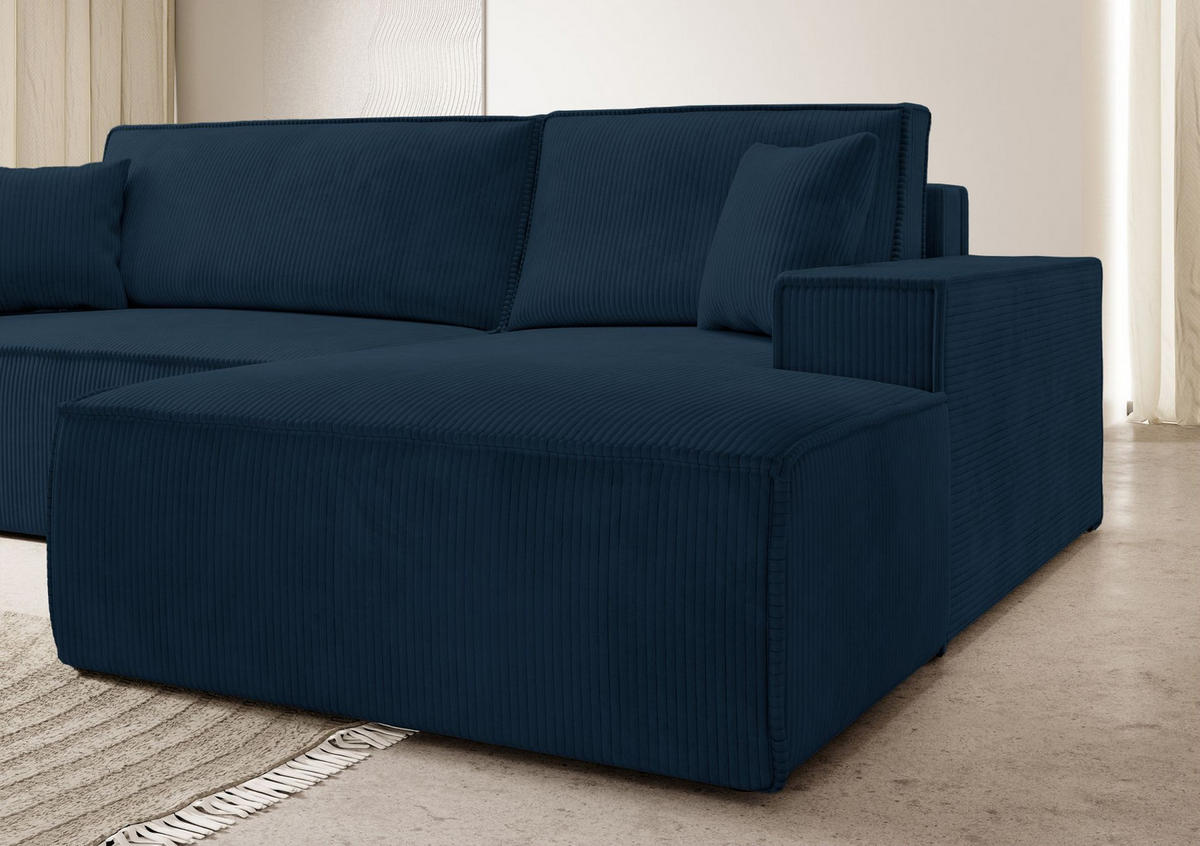 ECKSOFA Farese Dunkelblau Cordbezug - Schwarz/Dunkelblau, Kunststoff/Textil (267/167cm) - Selsey