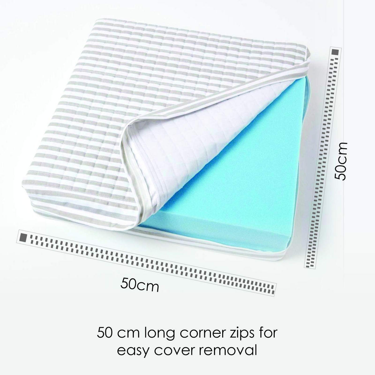 SITZKISSEN orthopädisch 50/50/10 cm – Sesselkissen grau gestreift - Weiß/Grau, Textil (50/50/10cm) - Homescapes