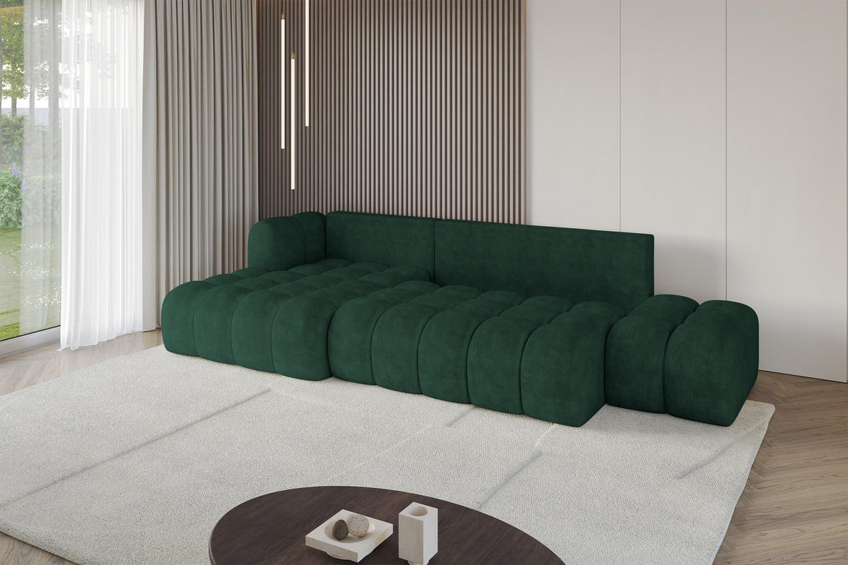 ECKSOFA mit Schlaffunktion Ottomane Links OLEA-L2 321x164x75 Grün Velours - Schwarz/Hellgrün, Holzwerkstoff/Kunststoff (321/164cm) - ALTDECOR