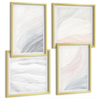 BILDER SET 4er Set - 50x50 cm & 40x60 cm Goldrahmen - Abstrakte Pastellwellen - Goldfarben, Kunststoff (50/50cm) - TULUP