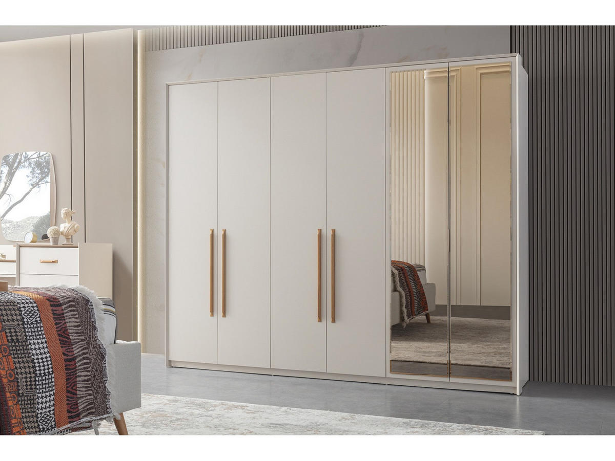 KLEIDERSCHRANK Giza 6 trg. - Beige, Holzwerkstoff (260/215/60cm)