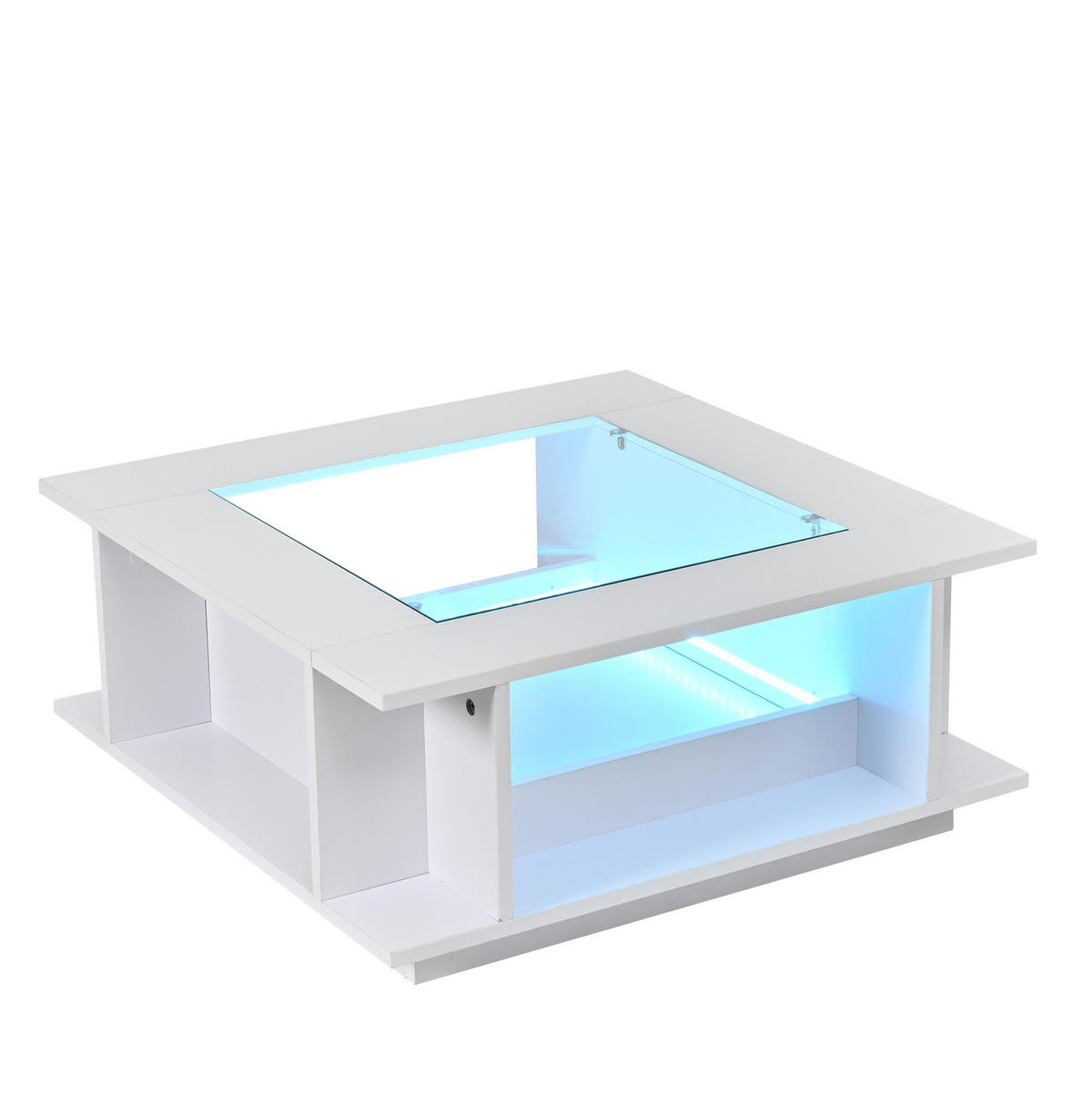 COUCHTISCH 70/70/30 cm weiß aus Spanplatte mit Glasplatte und LED - Weiß, Holzwerkstoff (70/70/30cm) - OKWISH