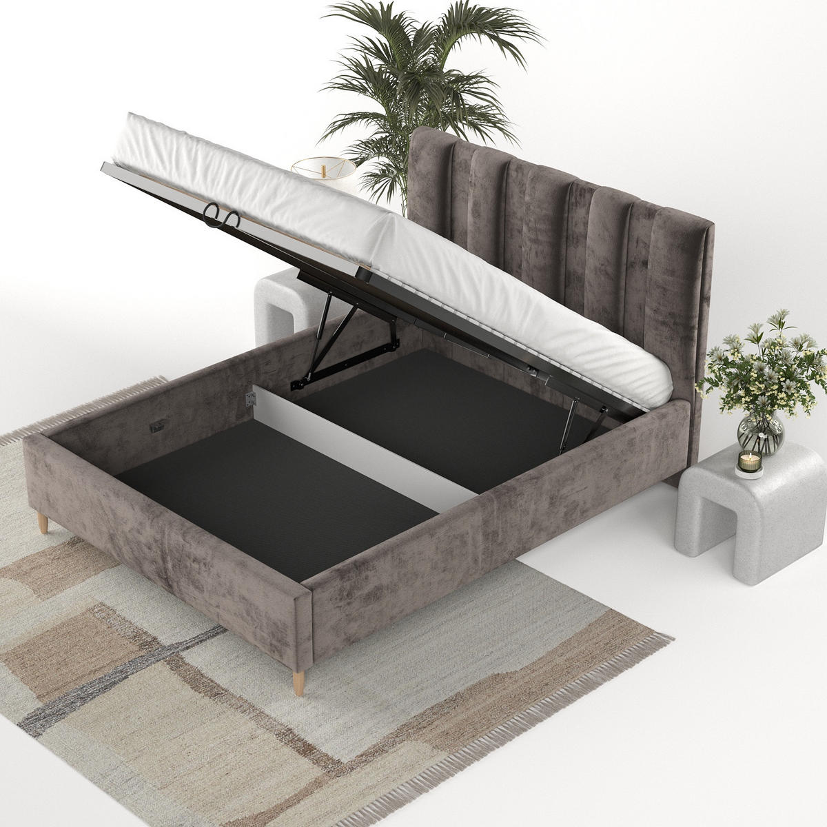 POLSTERBETT Loom 180/200 cm Braun im Lotta Stoff - Naturfarben/Braun, Holz/Holzwerkstoff (180/200cm) - AltaBeds