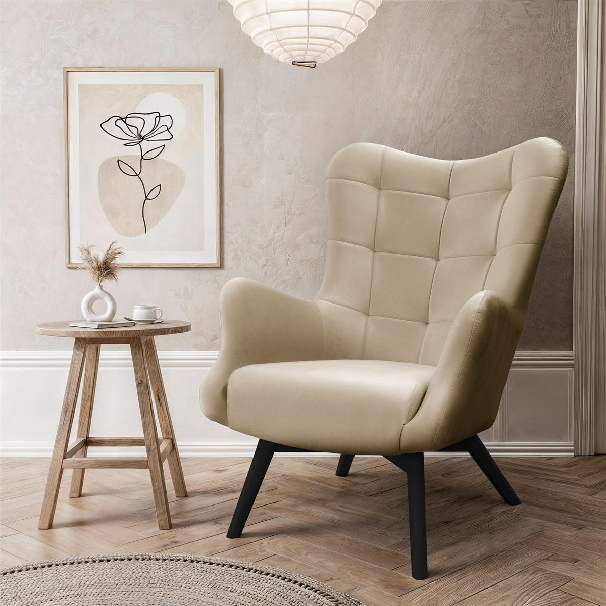 SESSEL SAND mit schwarzen Beinen - Beige/Schwarz, Textil (80/105/86cm) - Lookway