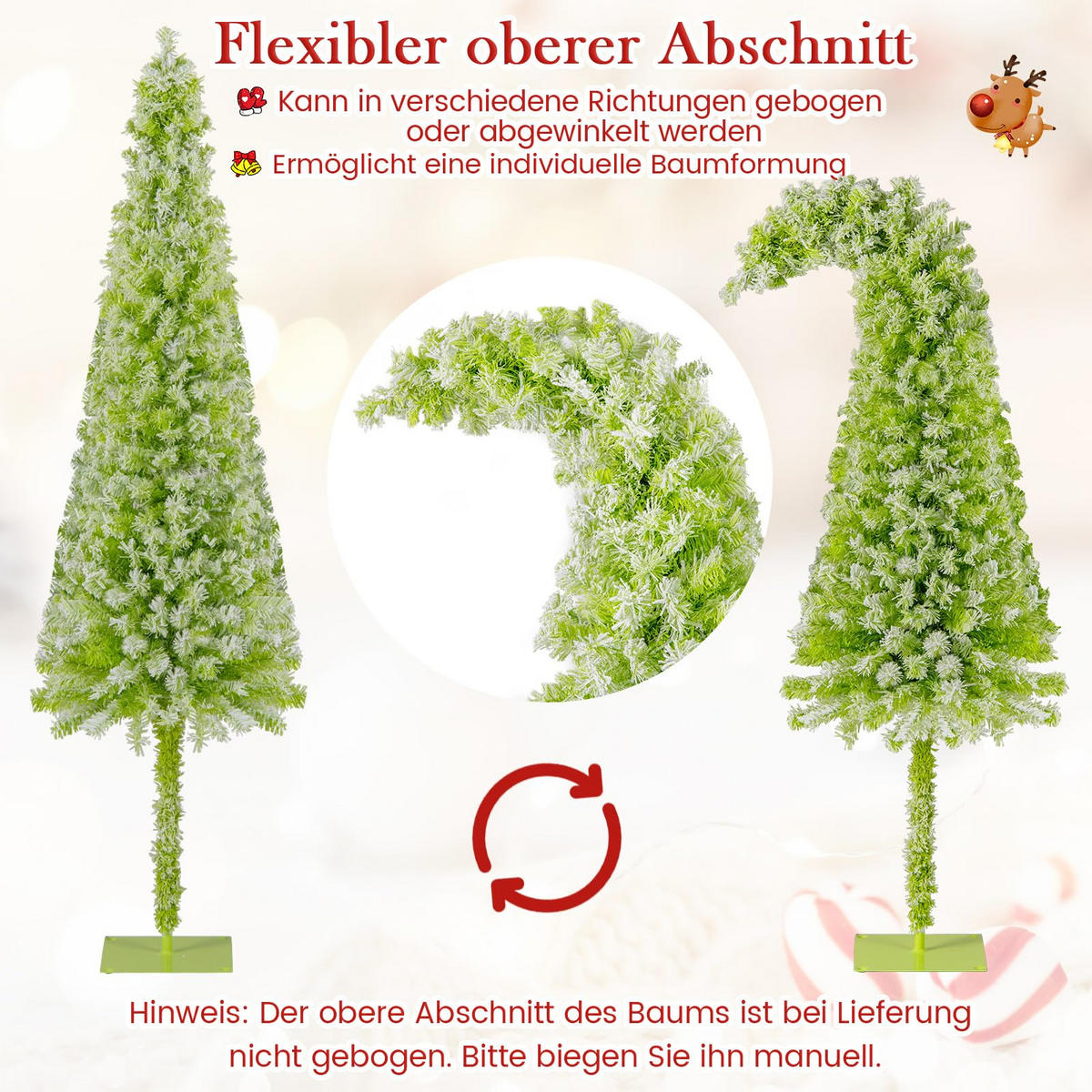WEIHNACHTSBAUM mit 8 Lichtmodi Beleuchtung und Schnee biegbarer Spitze 180 cm grün - Grün, Metall (180cm) - COSTWAY