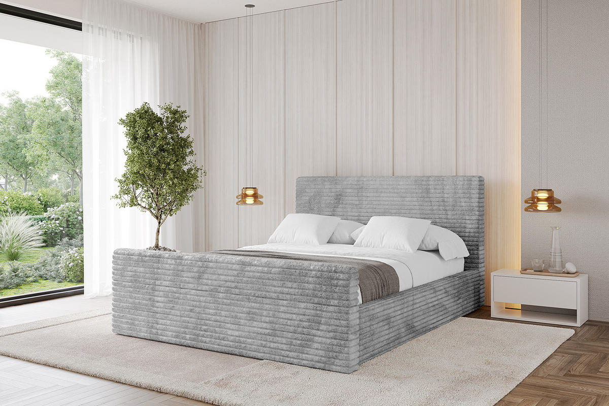 POLSTERBETT mit Bettkasten, Fußteil und Lattenrost, Boxbett mit Matratze H3/H4 - ALOVA-Z 180x200 Hellgrau - Hellgrau, Holzwerkstoff/Textil (180/200cm) - ALTDECOR