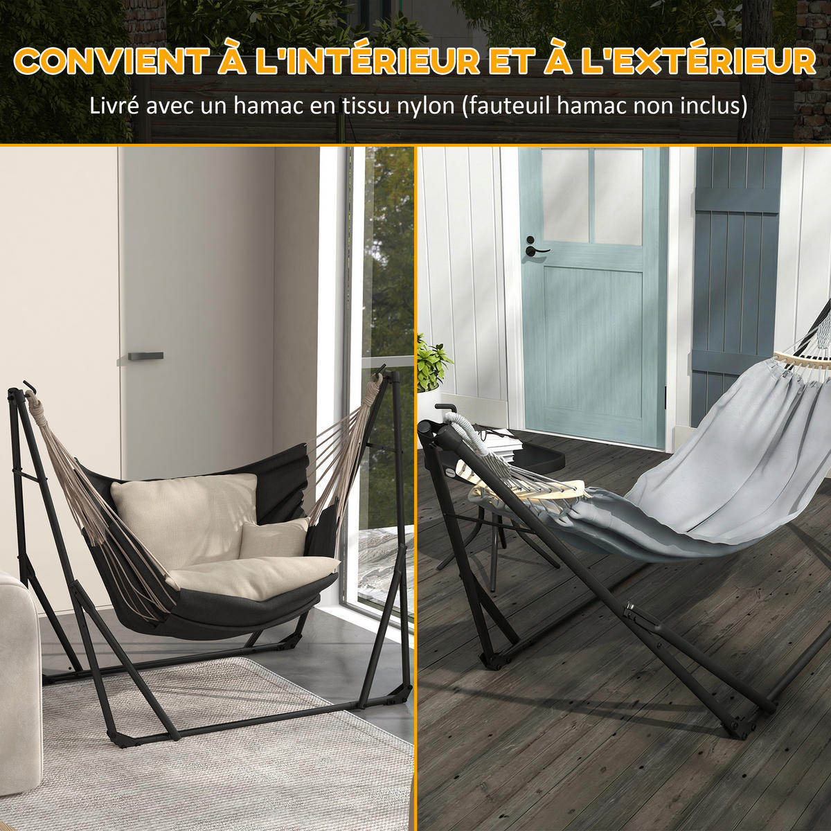 HÄNGEMATTE DE-13684 2-in-1 klappbar mit Tragetasche Grau - Grau, Metall (89/100/268cm) - ComfortXL