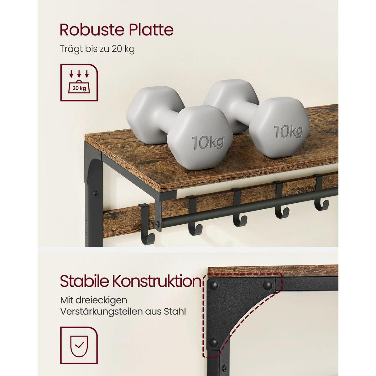WANDGARDEROBE PORT LOUIS - Braun, Metall (80/42/30cm) - Hansiro