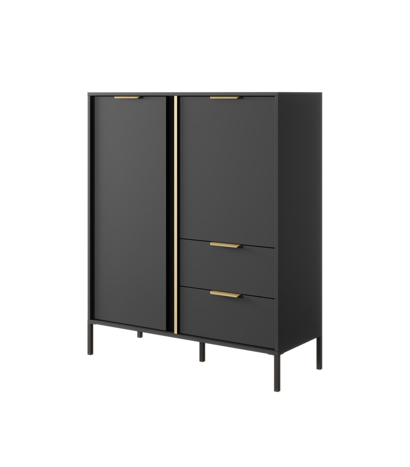 HIGHBOARD Valdi A 103 cm Anthrazit / Gold - mit 2 Türen und 2 Schubladen - Anthrazit/Gelb, Holz/Holzwerkstoff (103/123/39cm) - Ravio