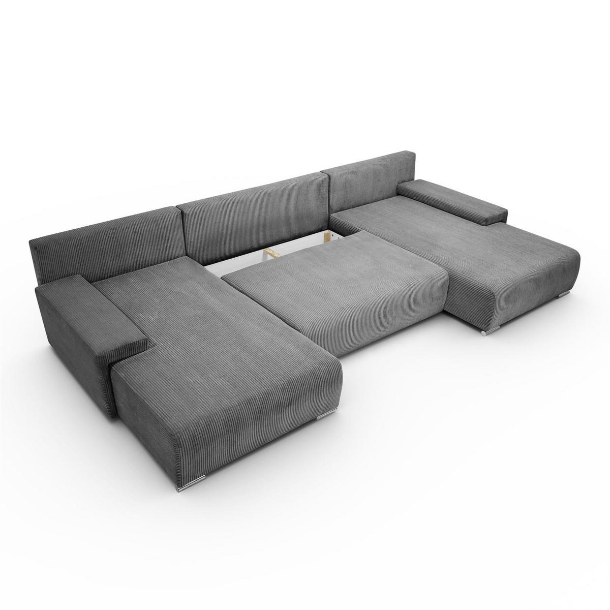 WOHNLANDSCHAFT LAVIO U mit Schlaffunktion und Bettkasten - Grau, Textil (348/93/188cm) - Lookway