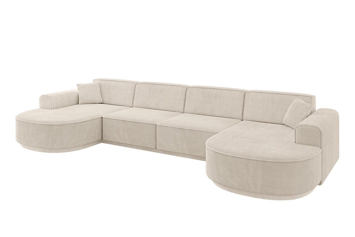 WOHNLANDSCHAFT MARI-U2 - 380x163x81 cm Beige Cord - Beige/Schwarz, Holzwerkstoff/Kunststoff (380/81/163cm) - ALTDECOR