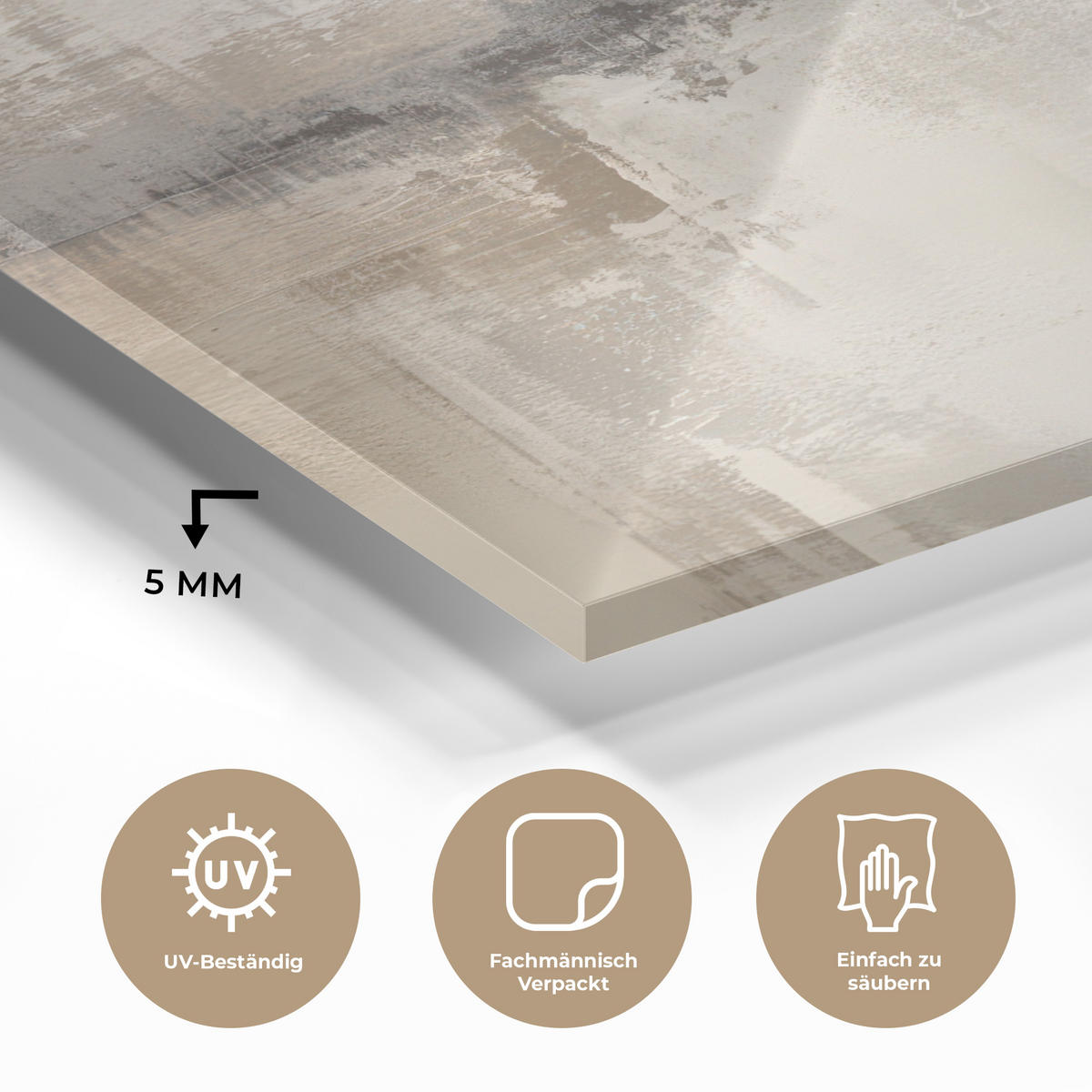 ACRYLGLASBILD Moderne Kunst - Abstrakt - Beige 80x60 cm - Beige, Glas (80/60cm) - MuchoWow