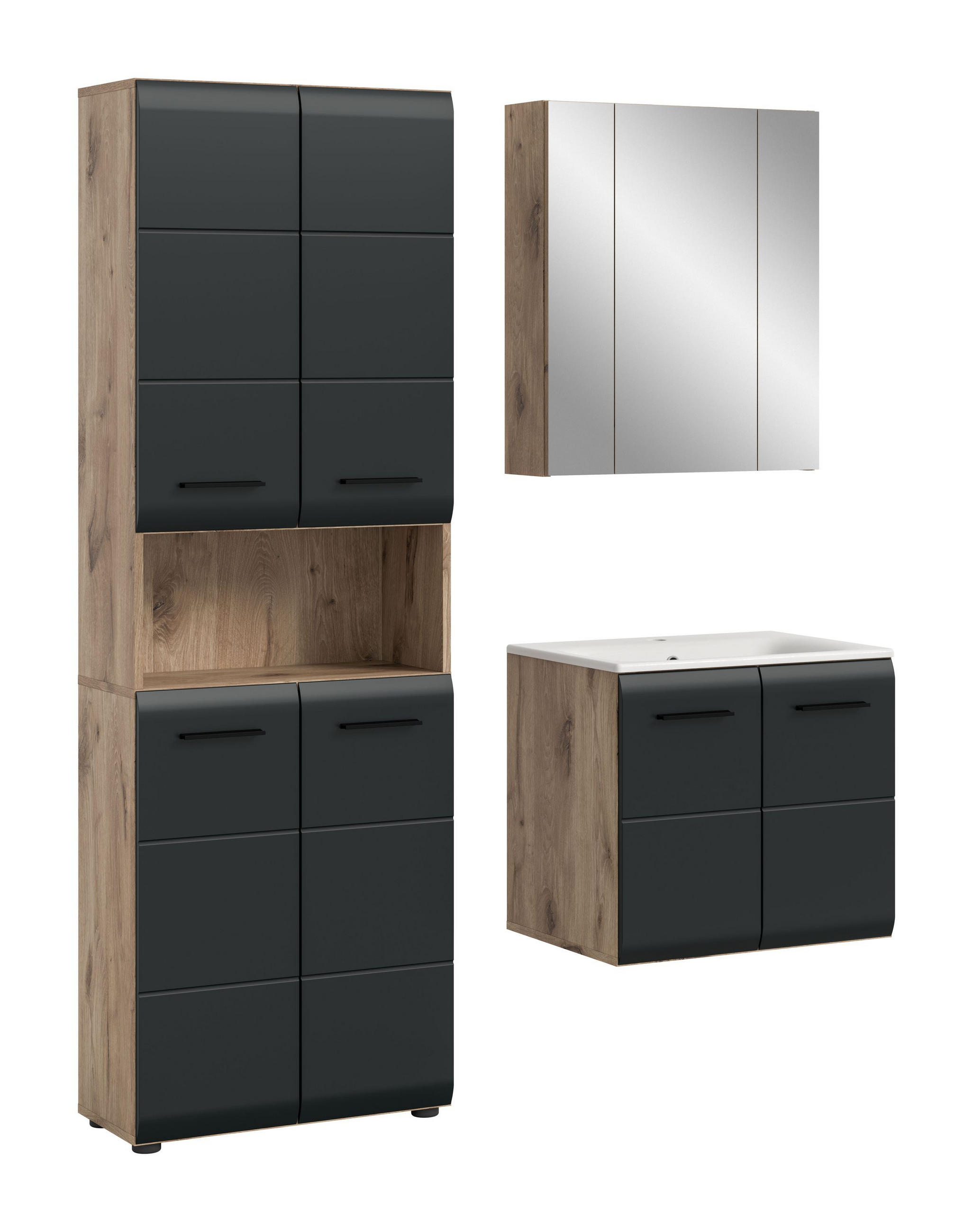 BADEZIMMER Alba 4-tlg. (B/H/T: ca. 135/185/46 cm) in Nox Oak /schwarz matt - Eichefarben, Holz (135/185/46cm)