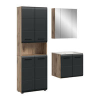 BADEZIMMER Alba 4-tlg. (B/H/T: ca. 135/185/46 cm) in Nox Oak /schwarz matt - Eichefarben, Holz (135/185/46cm)