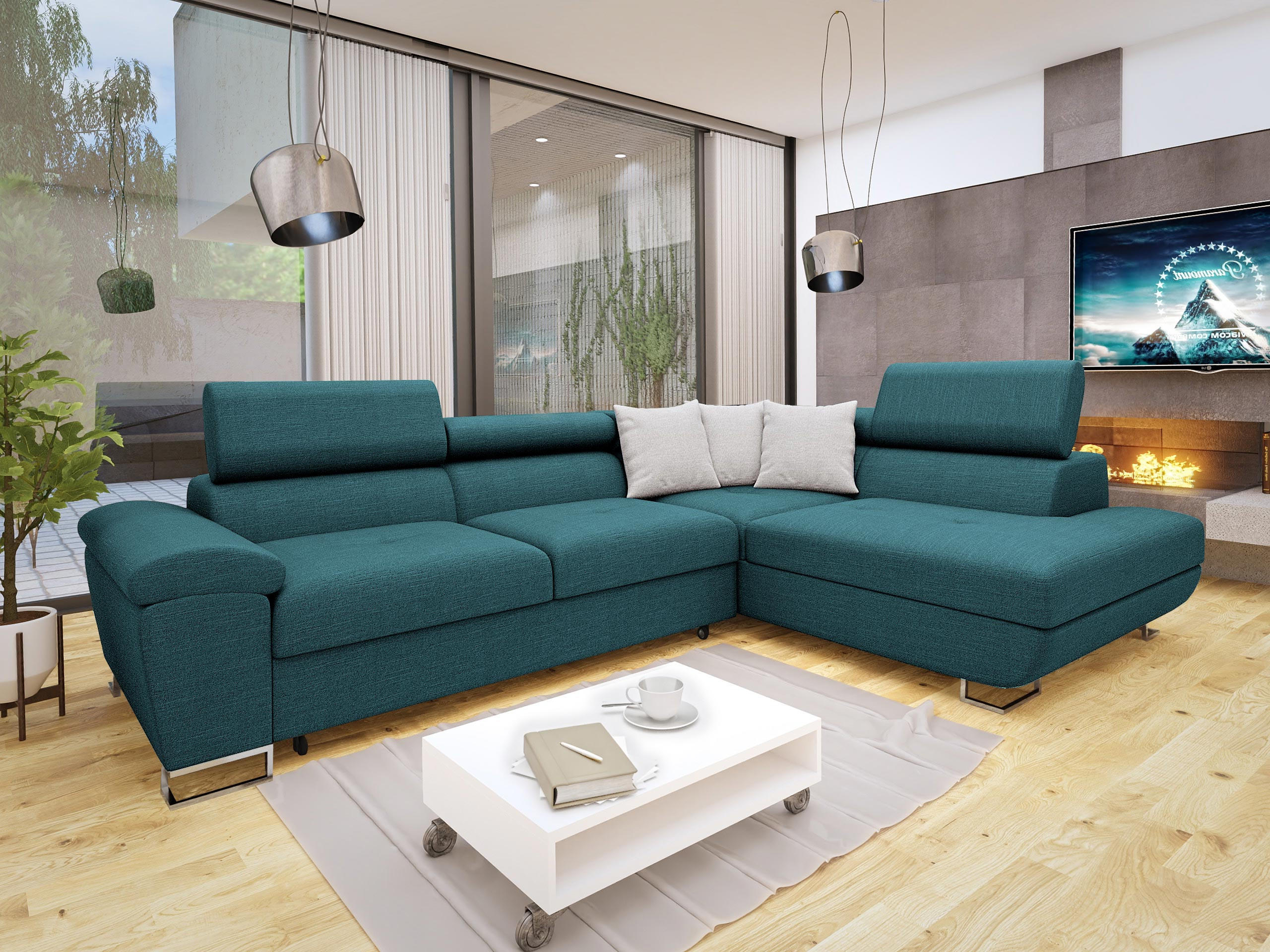 ECKSOFA Cotere Premium, Seite: Rechts - Türkis, Holz/Textil (270/202cm) - MIRJAN24
