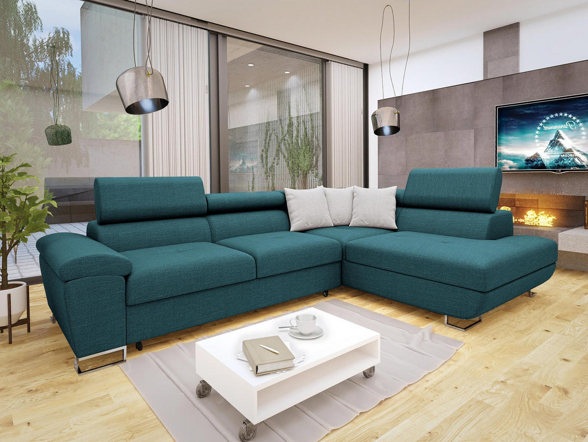 ECKSOFA Cotere Premium, Seite: Rechts - Türkis, Holz/Textil (270/202cm) - MIRJAN24