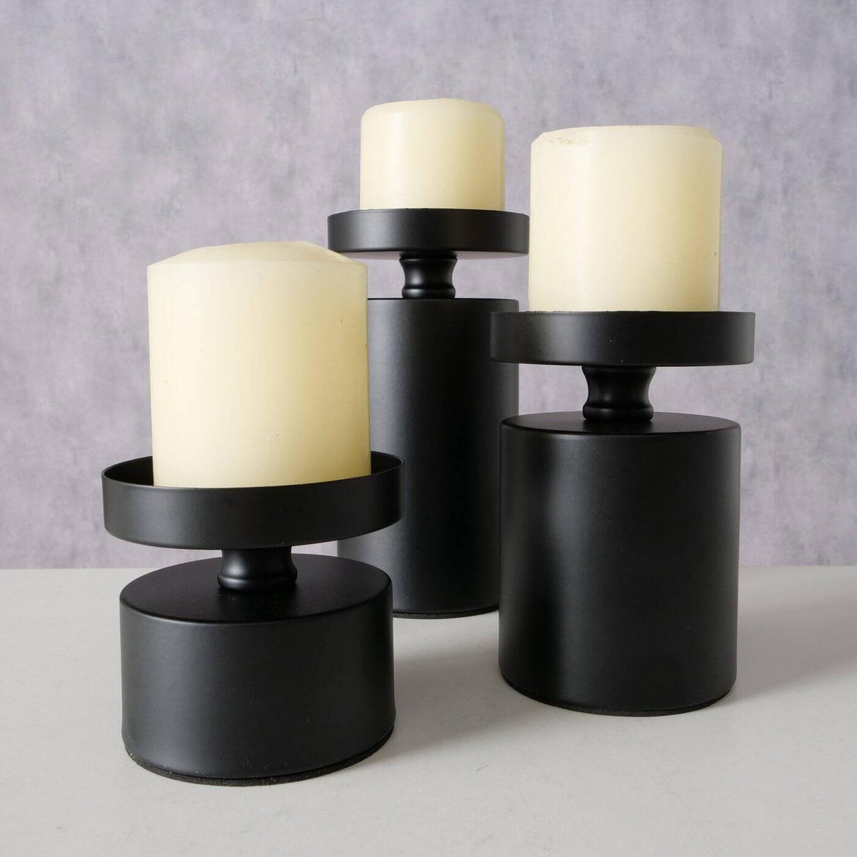 KERZENHALTER Meril 3er-Set Ø 7,5 cm - Schwarz, Metall (7.5/15.5/7.5cm) - Boltze Home