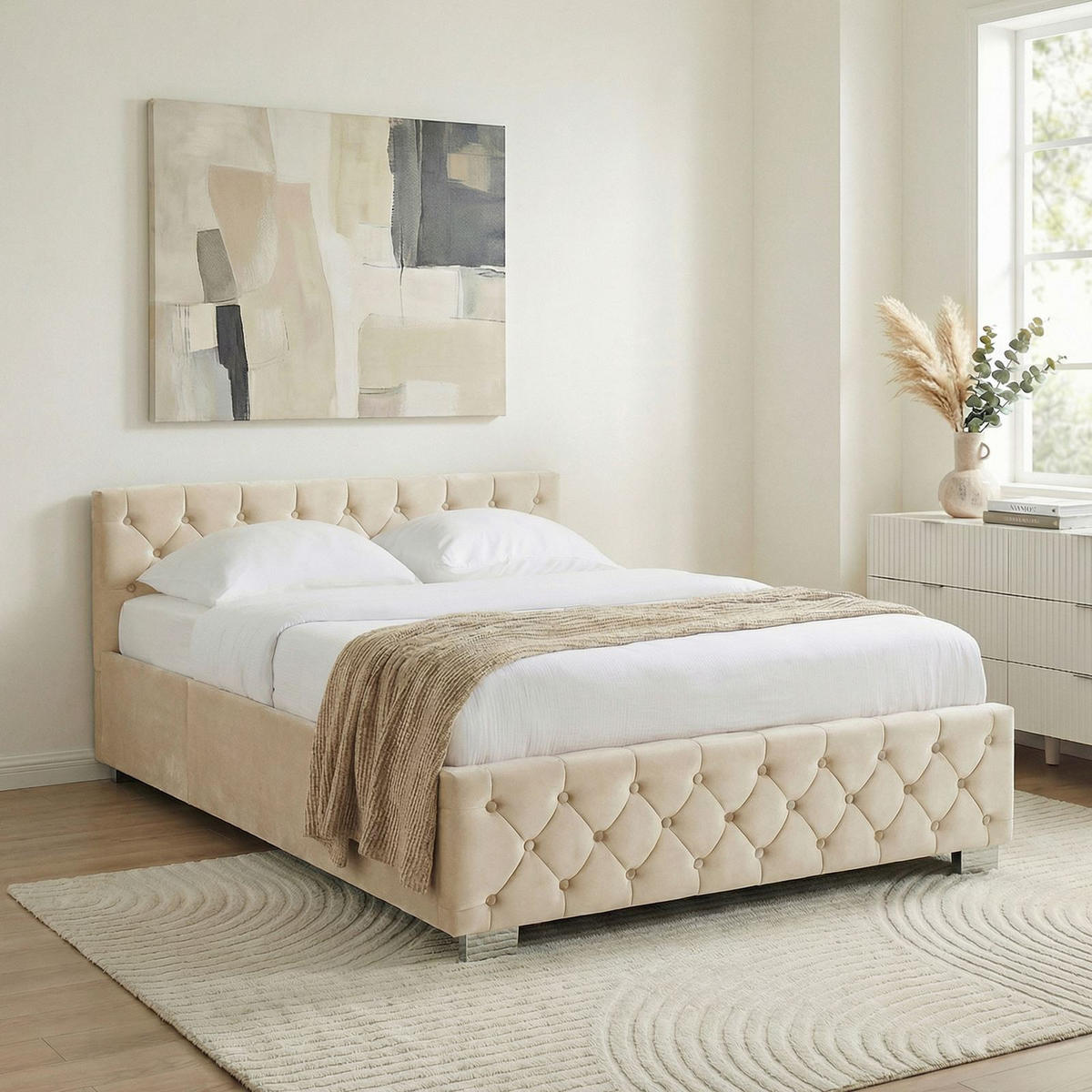 POLSTERBETT NURI 160x200 cm cremeweiß - Creme, Textil (160/200cm) - IDIMEX