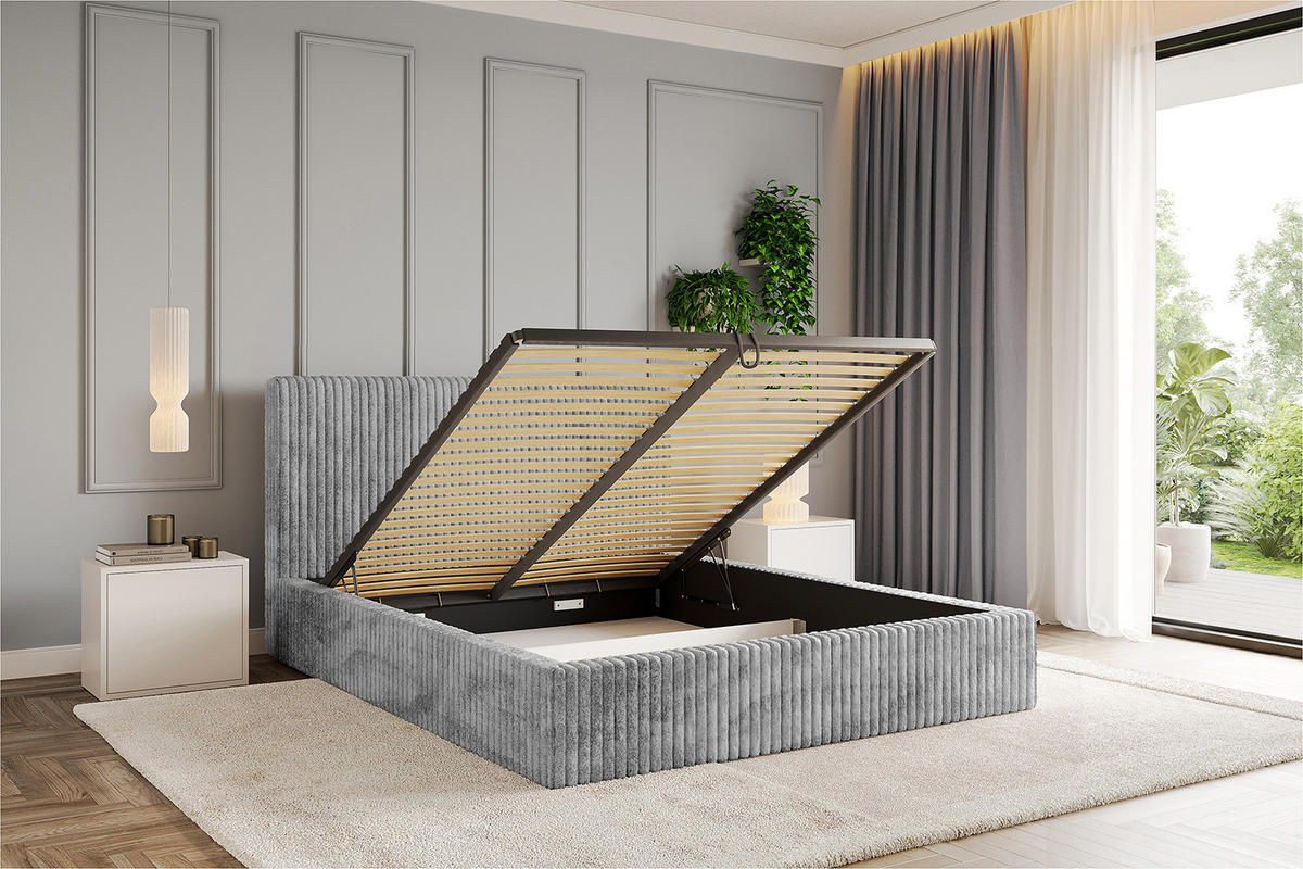 POLSTERBETT mit Bettkasten und Lattenrost, Boxbett ohne Matratze - ALOVA-V1 180x200 Hellgrau - Hellgrau, Holzwerkstoff/Textil (180/200cm) - ALTDECOR
