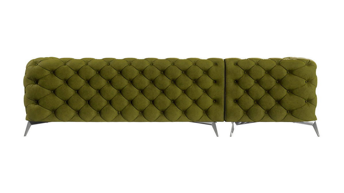 ECKSOFA Chesterfield Laura Olive Samt - Silberfarben/Olivgrün, Holz/Textil (305/200cm) - S-Style Möbel