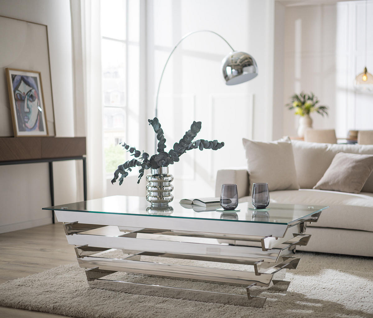 COUCHTISCH - Glas / Metall - Transparent / Chrom - Chromfarben, Glas/Metall (70/130/45cm) - home24
