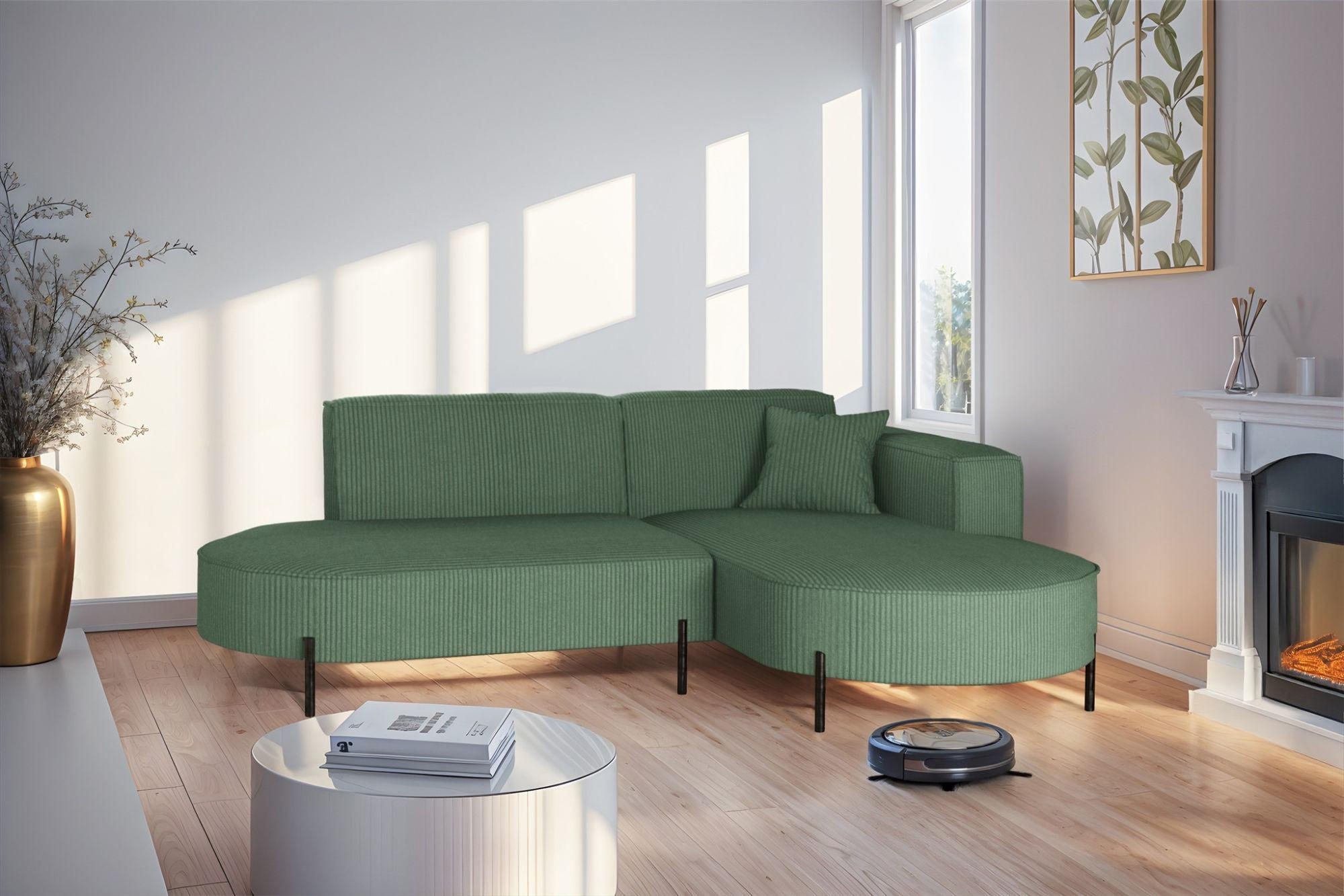ECKSOFA Valencia Xs - Grün, Holzwerkstoff/Textil (236/165cm) - Fun Möbel