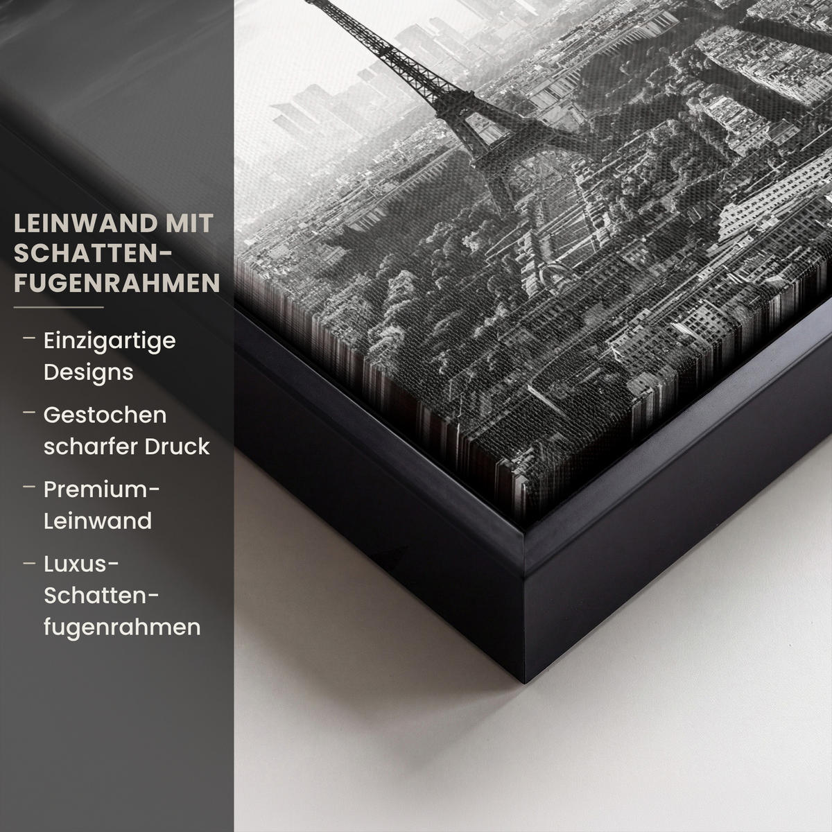 LEINWAND Bilder mit Rahmen - Paris - Skyline - Eiffelturm - Stadt - Wolken - 20x20 - Dunkelgrau, Textil (20/20cm) - MuchoWow