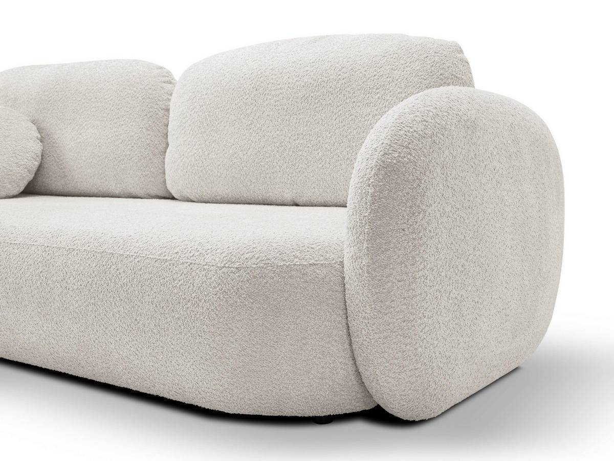 BETTSOFA AMICO Hellgrau Bucle-Stoff mit Schlaffunktion - Hellgrau, Holz (238/86.5/101cm) - MASSENO