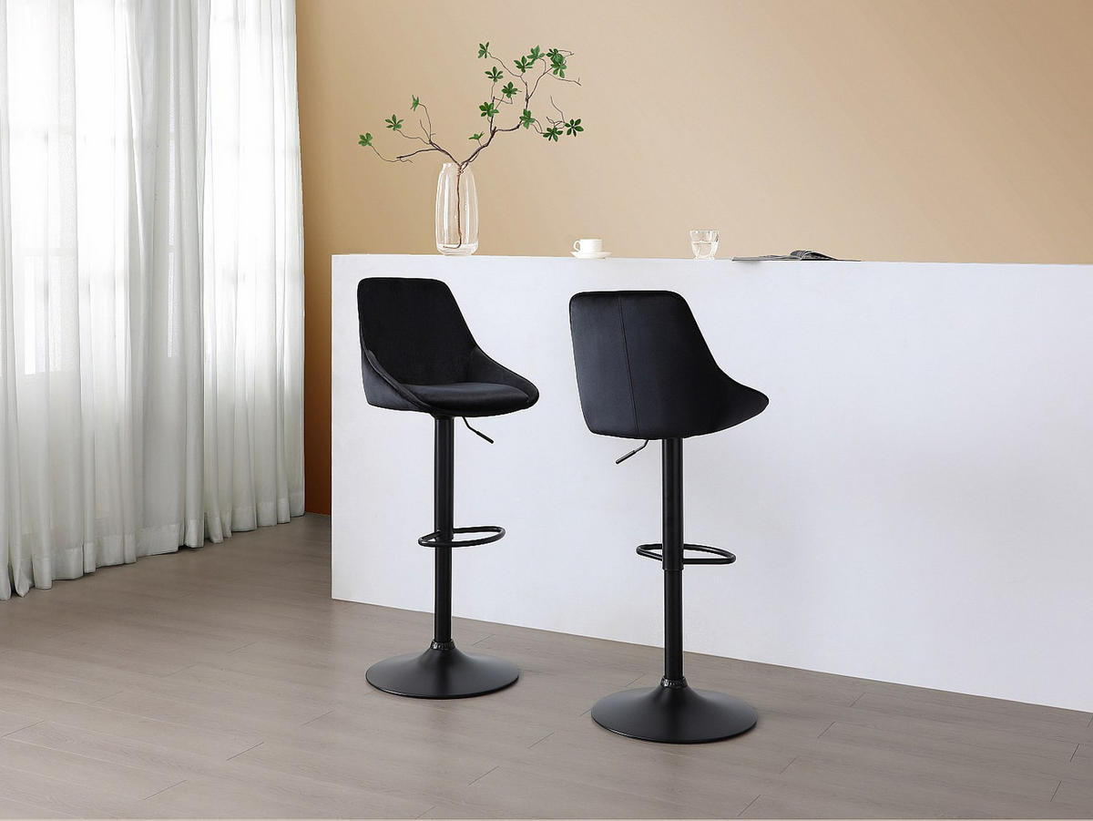 BARHOCKER höhenverstellbar - Samt & Metall - Schwarz - MASURIE - Schwarz, Textil (46/115/53.5cm) - Vente-Unique