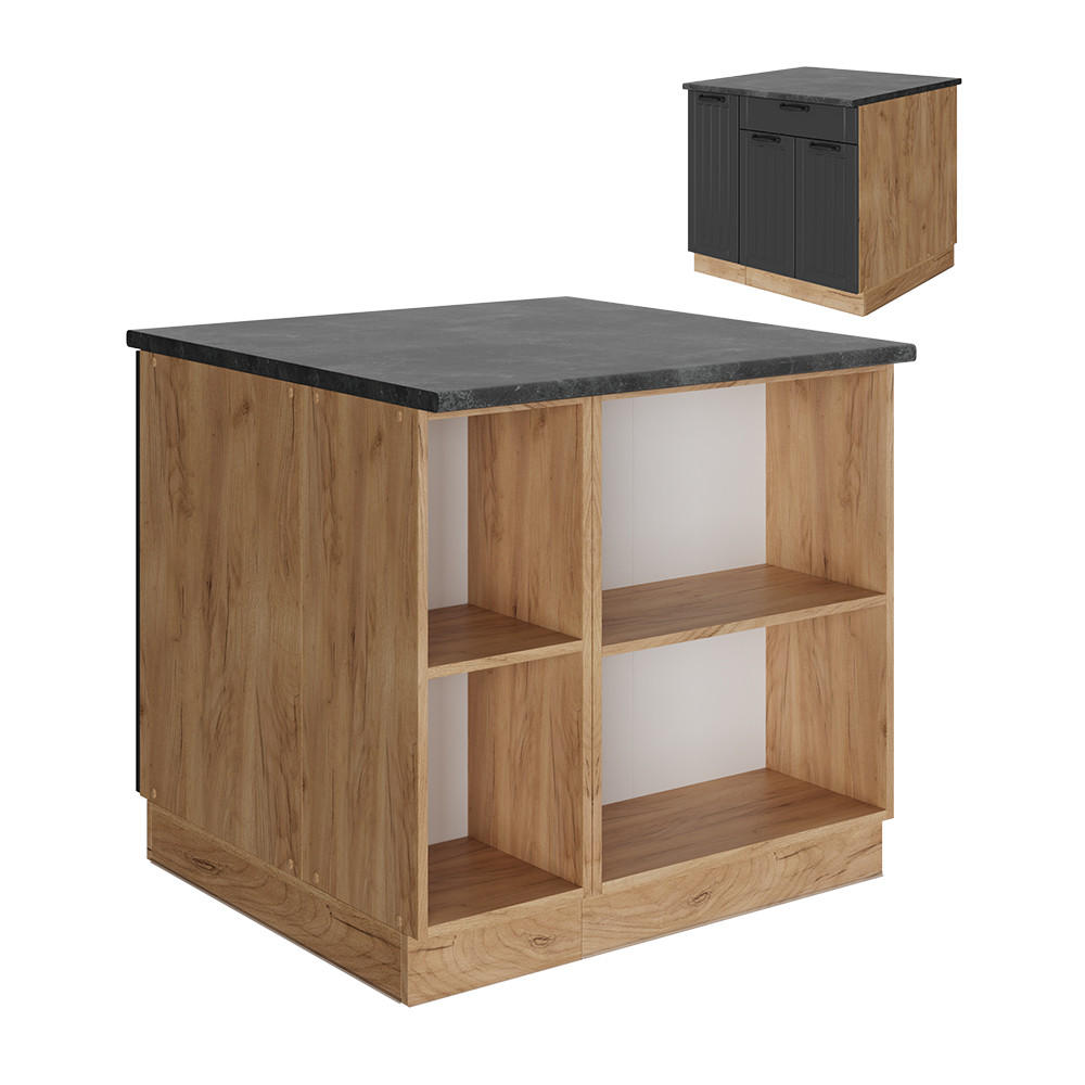 Vicco Kücheninsel Dunkelgrau, Eiche 90x82x81.6 cm