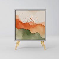 SIDEBOARD WATERCOLOUR PEAKS, Grau, 57,5x42x75,5 cm, Goldfarbene Metallfüße - Goldfarben/Multicolor, Holzwerkstoff/Metall (57.5/75.5/42cm) - SpaceRebels