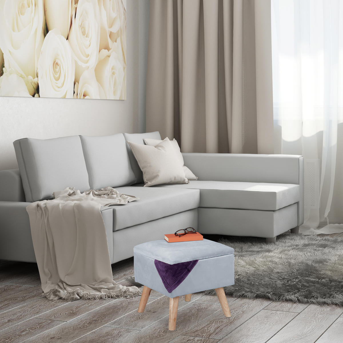 SAMTHOCKER - Grau, Holz/Holzwerkstoff (40/40/40cm) - Relaxdays