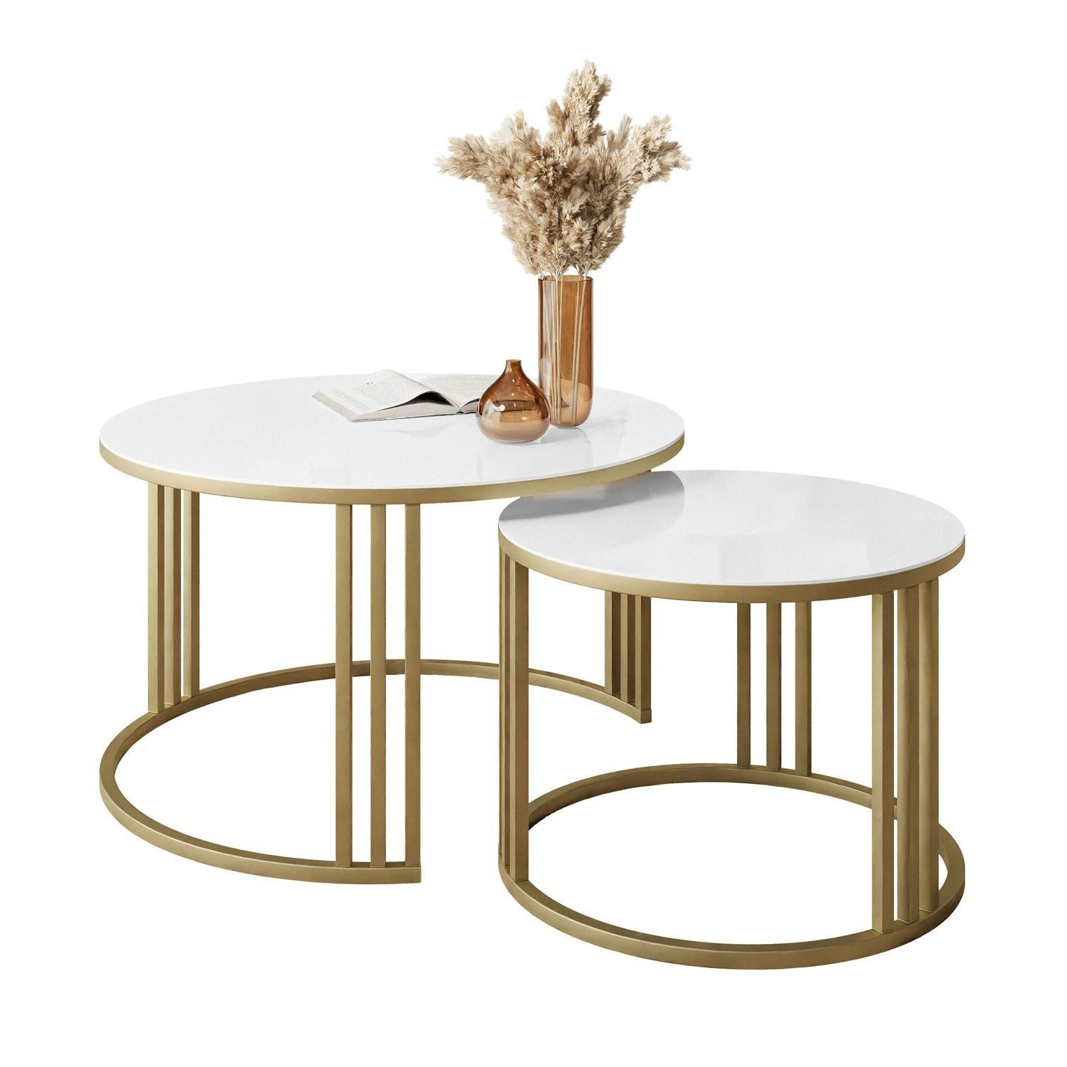 COUCHTISCH 2 in 1 LORI GLASS mit goldfarbenem Fuß - Goldfarben/Weiß, Glas (70/70/47cm) - Lookway