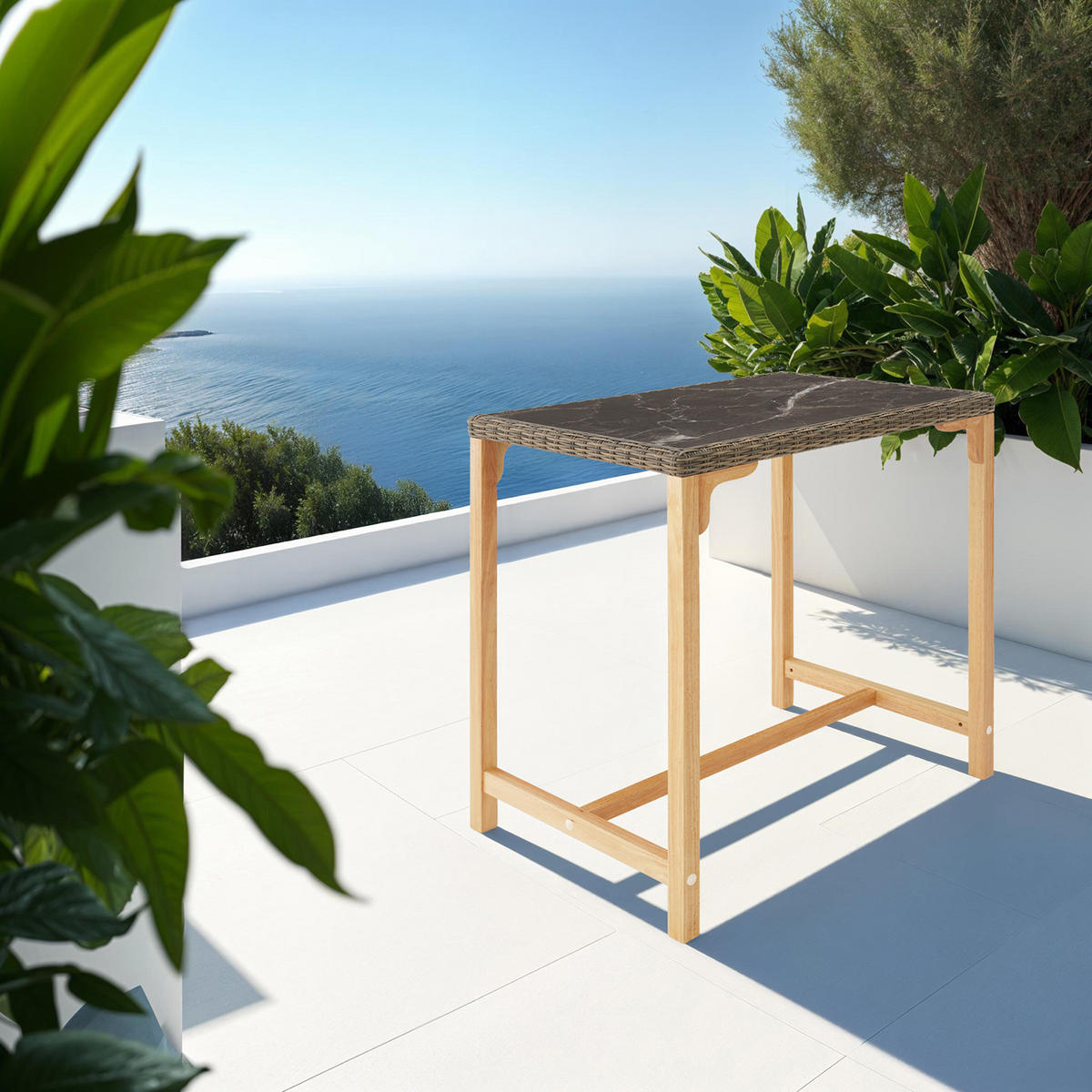 RATTAN BARTISCH Kutina,96 x 65 x 100 cm,natur - Naturfarben, Kunststoff (96/65/100cm) - tectake