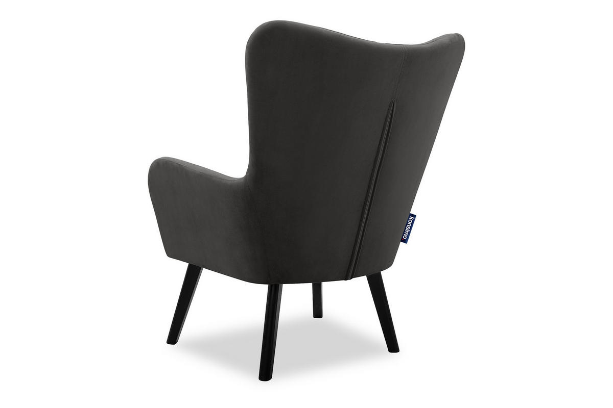 OHRENSESSEL GADI Velourstoff, Dunkelgrau - Dunkelgrau/Schwarz, Holz/Textil (76/100/78cm) - KONSIMO®