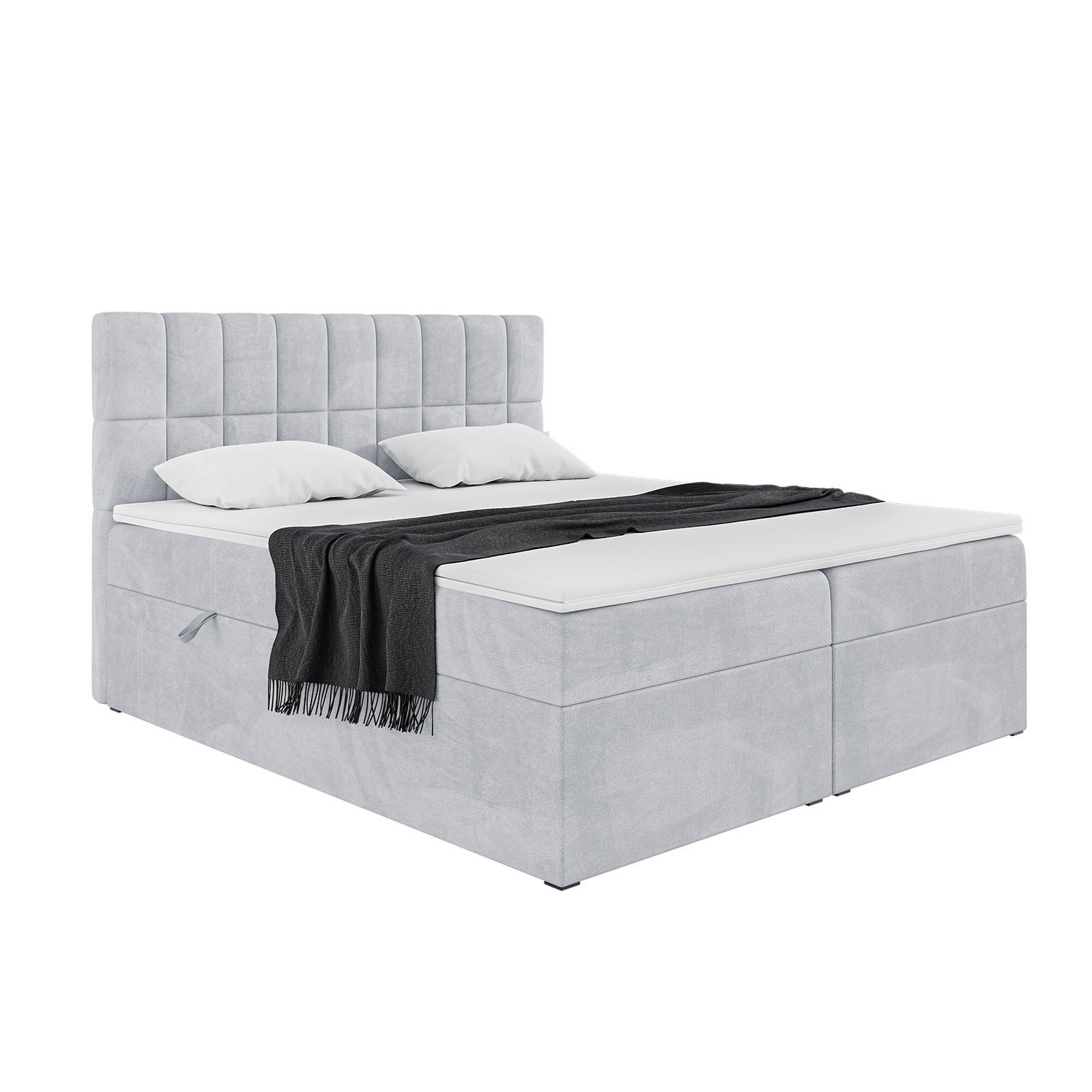 BOXBETT LUKAS 180x200 cm in Hellgrau Samt - Hellgrau/Schwarz, Holz/Holzwerkstoff (180/200cm) - Meblini