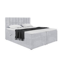 BOXBETT LUKAS 180x200 cm in Hellgrau Samt - Hellgrau/Schwarz, Holz/Holzwerkstoff (180/200cm) - Meblini