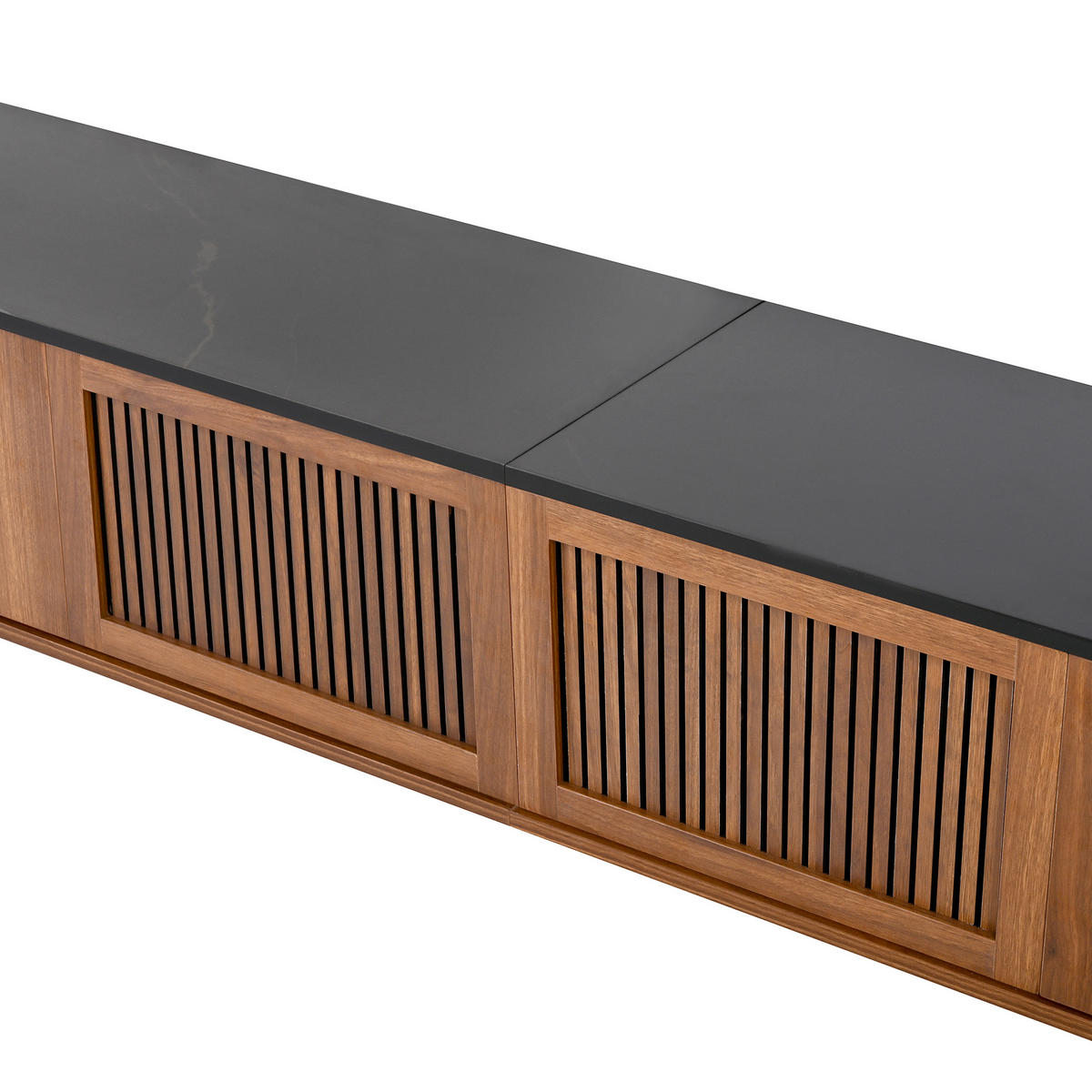 TV-LOWBOARD 190 x 35 x 45 cm, Türen in Rattanoptik, Stauraum, Metallfüße, Walnuss - Walnussfarben, Holzwerkstoff (190/45/35cm)