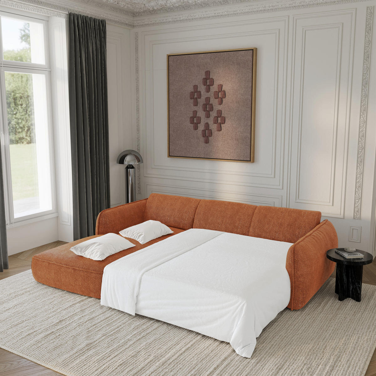 ECKSOFA RECHTS Rastervelours 274cm - Dunkelorange/Terracotta, Textil (274/174cm) - Sia Home