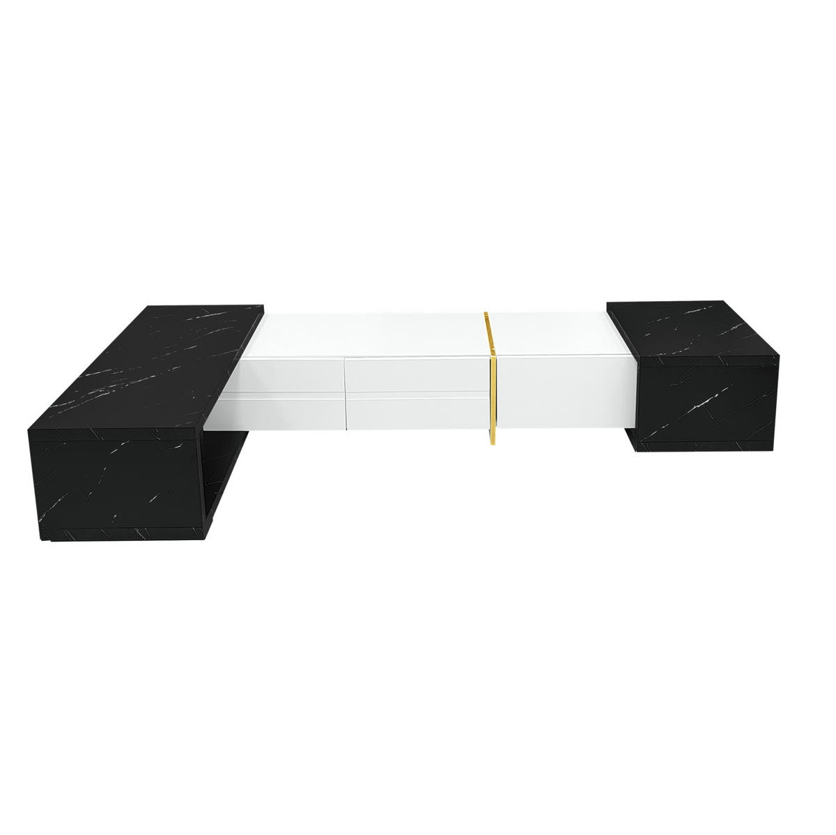 TV komoda, 140-260/40/30 cm, MDF a dřevotříska, bílá/černá mramor, otočná - bílá, kompozitní dřevo (260/30/40cm) - BEAOK