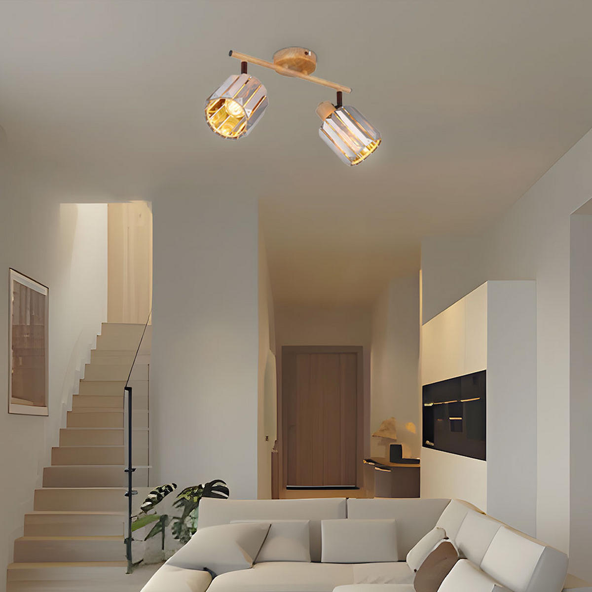 DECKENLEUCHTE Kristall Rauch Holzoptik 2-flammig - Grau, Metall (33/9/15cm) - Nowa