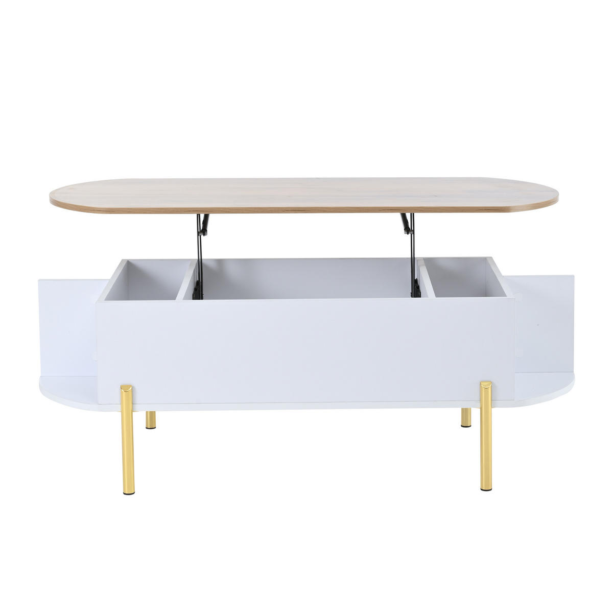 COUCHTISCH 120/50/43 cm höhenverstellbar 57,5 cm MDF Goldbeine Stauraum Weiß modern Wohnzimmer - Goldfarben/Weiß, Holzwerkstoff/Metall (120/50/43cm) - EVRYAE