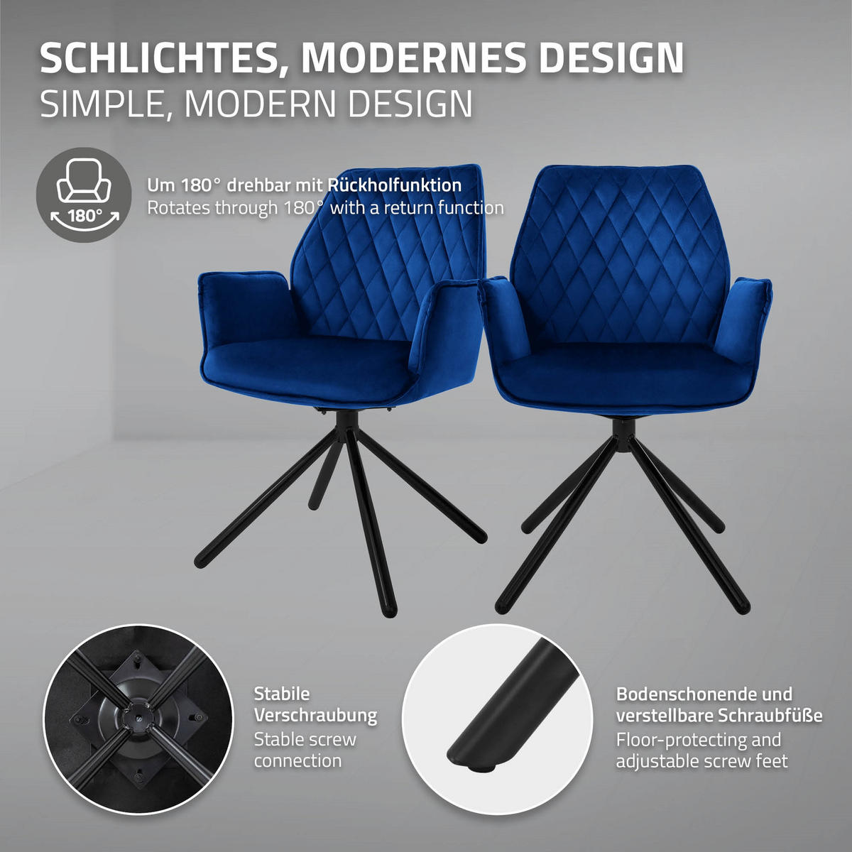 OTOČNÁ jídelní židle, tmavě modrý samet - černá/tmavě modrá, kov (63/90/57cm) - ML-DESIGN